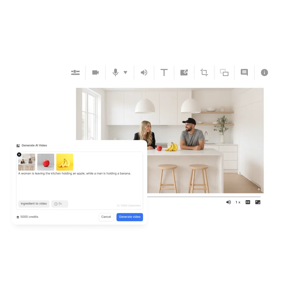 Edit scenes in AI Director Mode by keeping storyboard images or turning selected scenes into AI video clips, then polishing with Visla’s editor